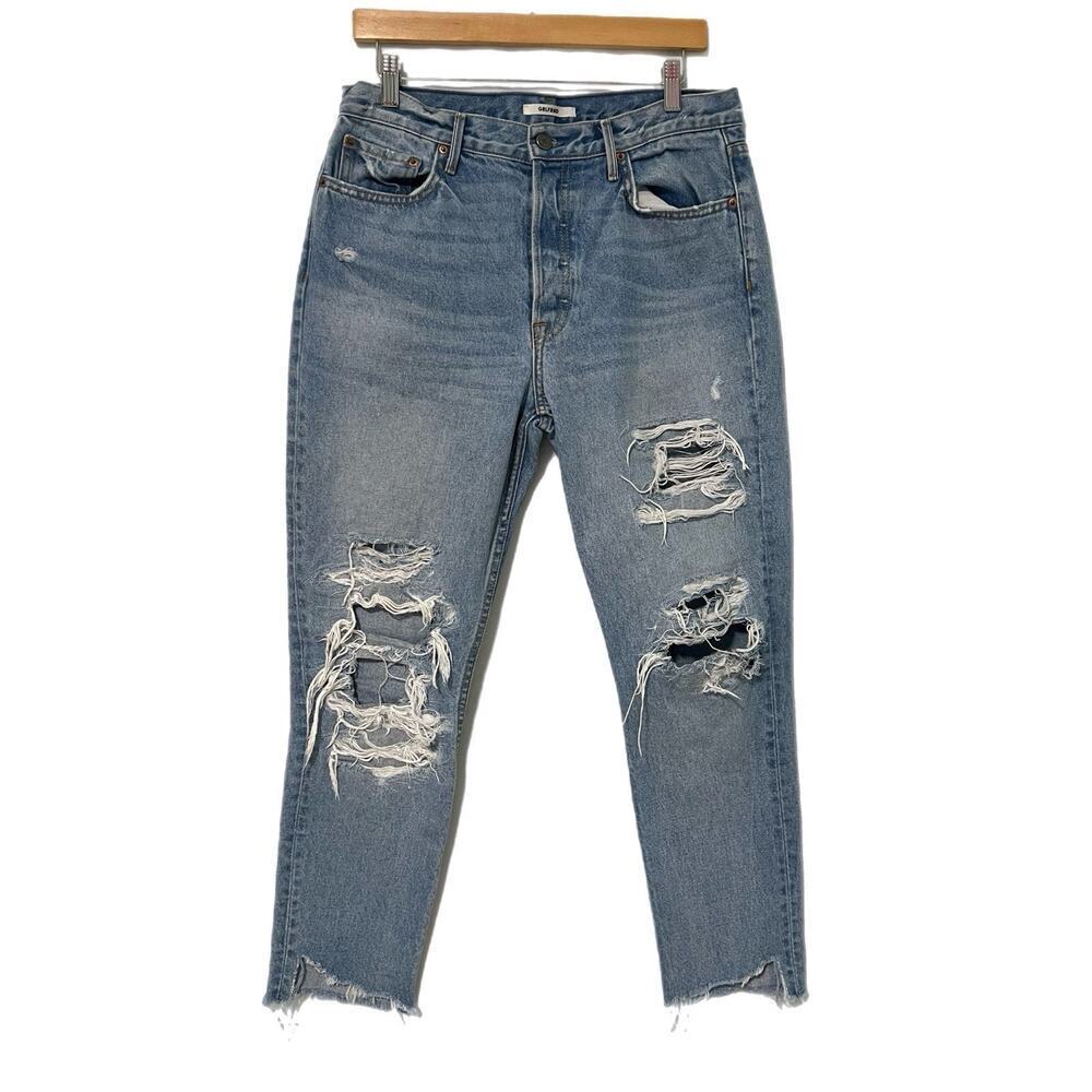 Grlfrnd Womens 'Karolina' Slim Straight High Rise Distressed Jeans size 30 Blue